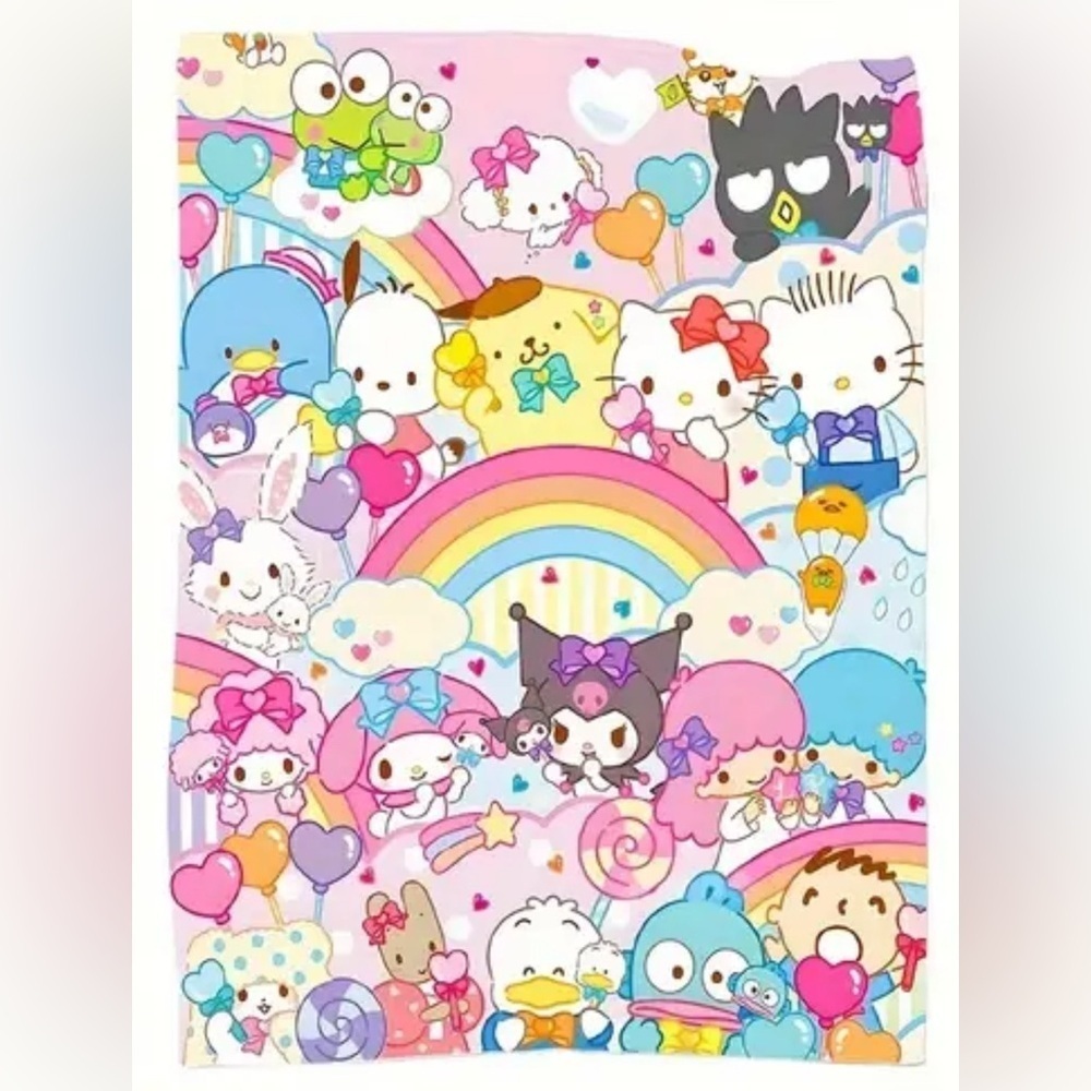 Hello Kitty Fleece Throw Blanket NWT Sanrio Rainbow Colorful Bedding